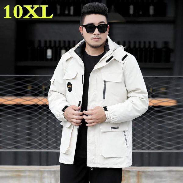 

new large plus size 10xl 9xl 8xl waterproof winter jacket men warm 2 in 1 parkas windproof detachable hood thicken winter coa, Black