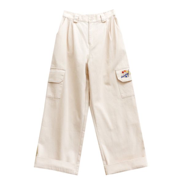 

повседневный брюки прямые рыхлой женские большие карманные вышивки брюки осень новый подходит для девочек-подростков, опрятный стиль брюки, Black;white