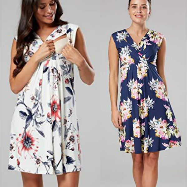 

maternity dresses women pregnant stripe floral dress breastfeeding summer nursing dress pregnancy dresses, White