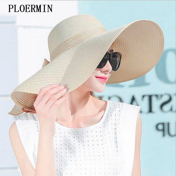 

elegant style large brim straw women girls fashion sun uv protect big bow summer beach hat c19041701, Blue;gray