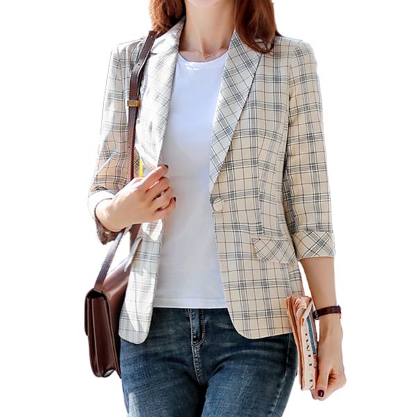 

women blazers and jackets women's coat leisure short style professional lady's checked suit new middle sleeve british jacket, White;black