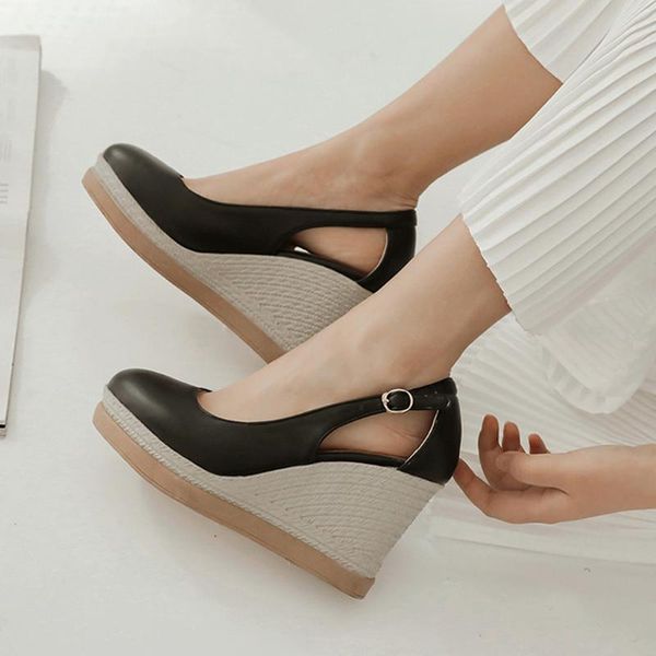 

2020 new sandals womens flats pumps wedge buckle pointed toe non-slip casual single shoe roman retro beach party bayan sandals, Black
