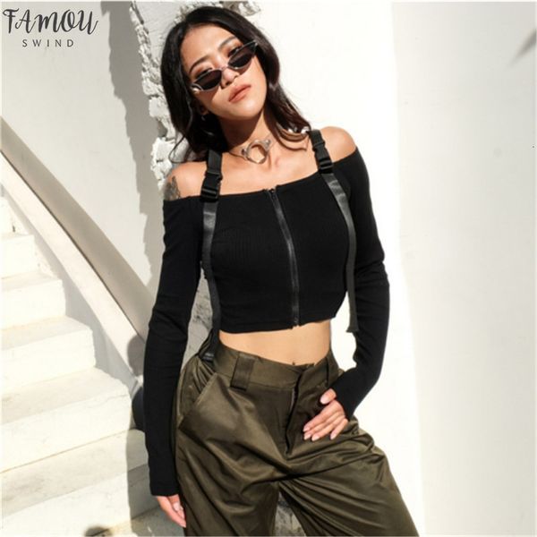 

fashion women causal loose solid off shoulder crop long sleeve sweater t shirt pullover autumn summer cotton clothes, White