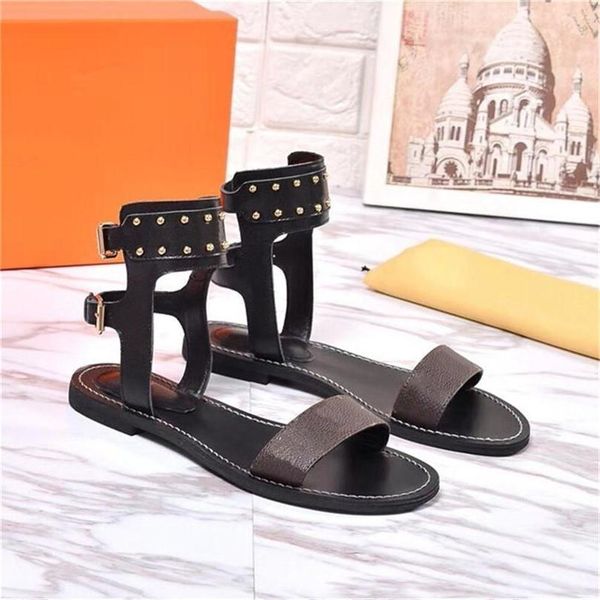 

box dust bag )designer heels print leather nomad sandal non-slip gladiator flat fashion luxury designer women shoes high heel sandals, Black