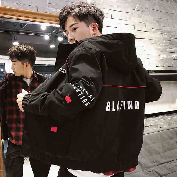 

wholesale men's jackets men casual windbreaker zipper jacket fashion hooded thick warm jackets with letter print 3 styles size m-3xl, Black;brown