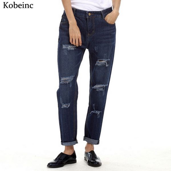 

harajuku ripped holes jeans for women with pockets denim vaqueros mujer 5xl plus size pantalon 2020 spring wrarm harem trousers, Blue