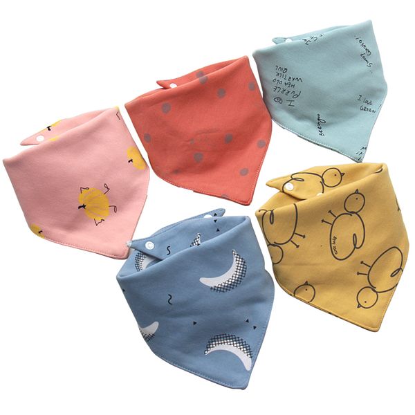 

5pcs saliva towel cartoon pattern newborn cute baby bibs portable waterproof infant triangle double cotton feeding washable soft