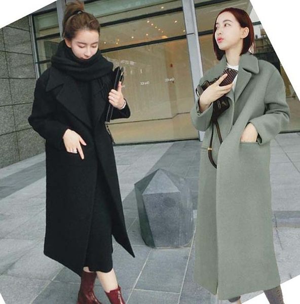 

women winter warm lapel trench parka coat jacket long slim overcoat outwear, Black