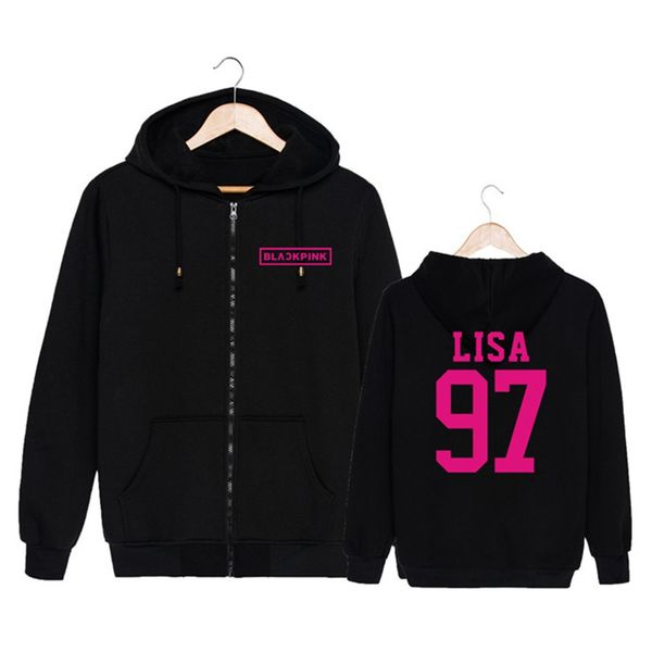 

new kpop korean fashion black pink blackpink boombayan cotton zipper hoodies clothes zip-up sweatshirts