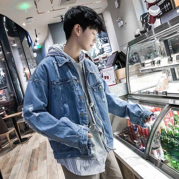

jeans coat men spring and autumn korean-style trend jacket handsome loose-fit clothes, Black;brown