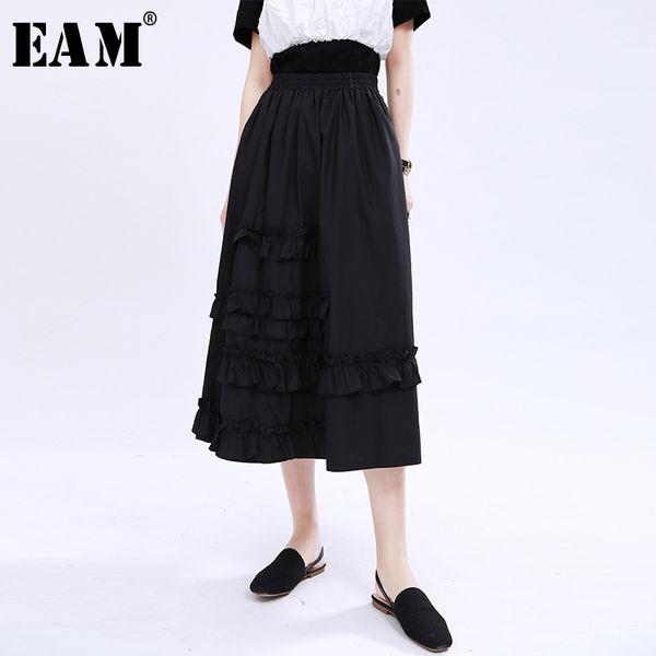 

eam] high elastic waist black ruffles split joint temperament half-body skirt women fashion tide new spring autumn 2020 1u531