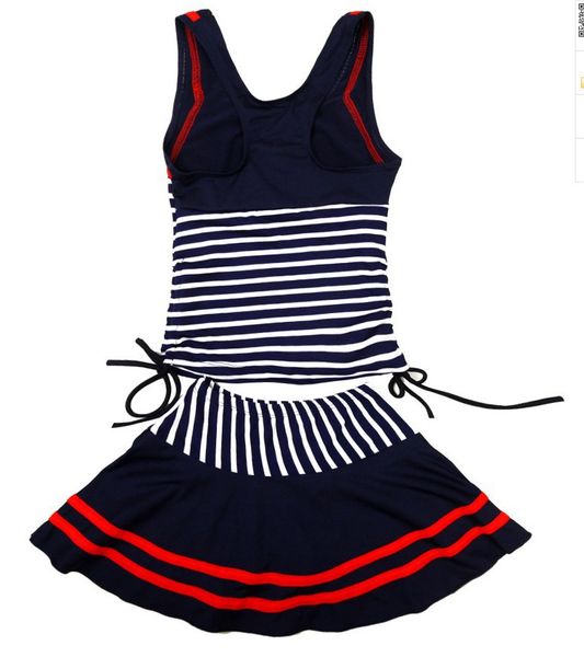 

girls striped swimwear new 2019 navy style two piece swimsuits teenagers kids skirted bathing suits girl bodysuit beach wear