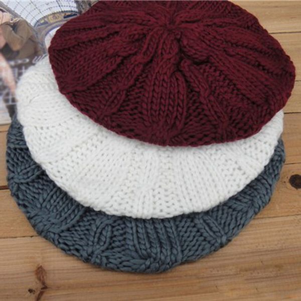 

2020 new style fashion womens beret winter casual solid crochet knitted warm winter hat fashion autumn ladies female berets cap, Blue;gray