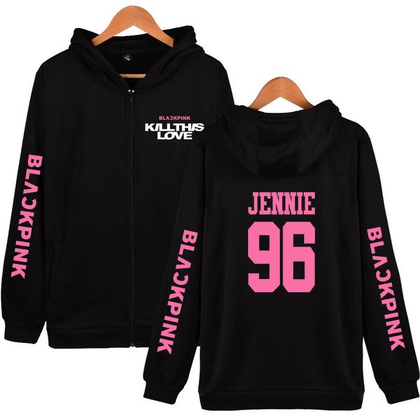 

vagrovsy kpop blackpink latest zipper hoodies women men kpop blackpink killthislove korean popular hip hop sweatshirt, Black