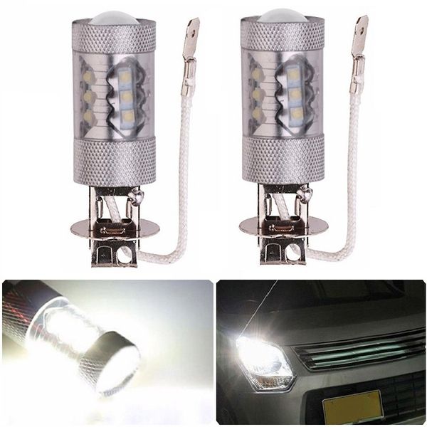 

2pcs h3 16leds smd 2828 80w 6500k -7000k led fog bulb headlight for car dc12-24v