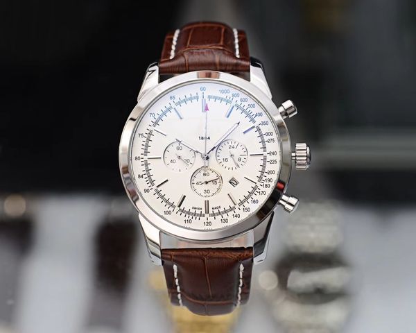

2019 men's luxury watches 42mm dial equipped with japanese vk64 quartz movement. men's luxury air time brand sports wristwatches, Slivery;brown