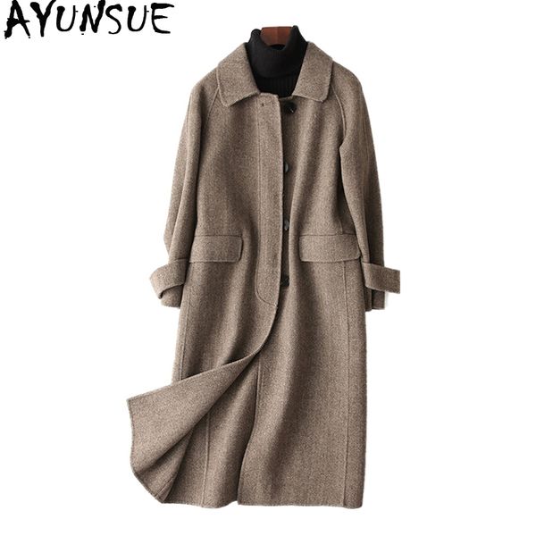 

ayunsue 2019 wool coat women korean fashion double-sided wool jacket long autumn winter ladies woolen coats outerwear wyq2147, Black