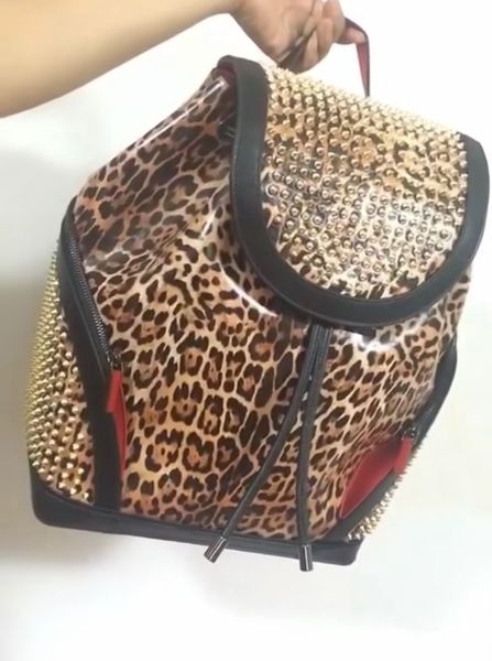 

women and men genuine leather backpack r lamb skin spike bags with crystal spins red color bottom school packbag