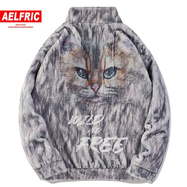 

aelfric velvet thick cat printed mens parkas 2019 winter hip hop casual padded jackets harajuku windbreaker fashion streetwear, Black