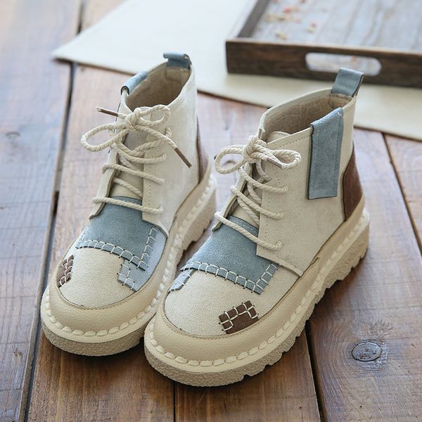 

ankle boots women genuine suede leather lace-up round toe winter lady fashion shoes handmade winter snow boots, Black