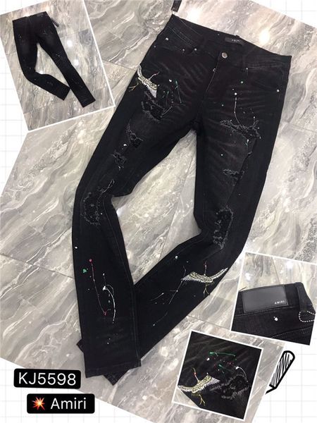 

2020year fw new arrival brand designer men denim jeans embroidery pants fashion holes trousers us size 28-38 h2, Blue