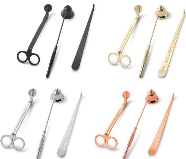 

3pcs/lot stainless steel candle killer snuffer set wick trimmer tool multi colour put out fire on bell candle cover scissors ljja3685