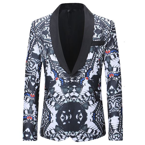 

new tide male fashion printed blade design for singer's clothes with larger tight hip male slim plant jacket, White;black