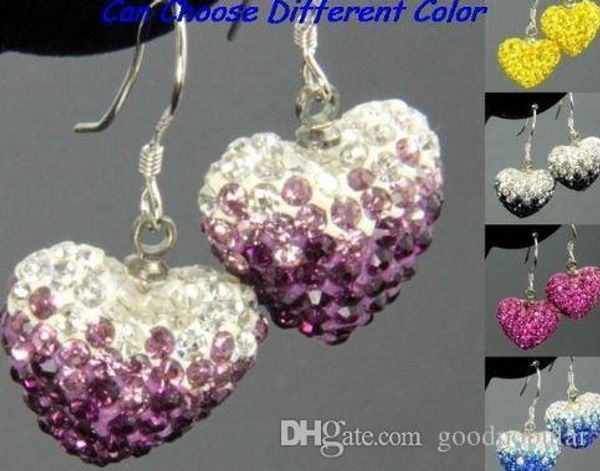 

wedding mircro pave disco mix colors beads clay heart gradual change drop dangle crystall crystal earrings stud c8552 t35, Silver