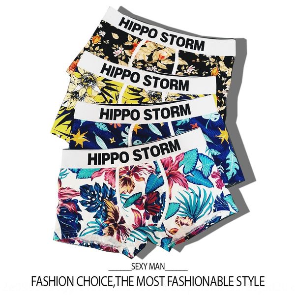 

low-waisted men's cotton breathable printed boxer pants youth sports underwear fashionable men's underwear, Black;white