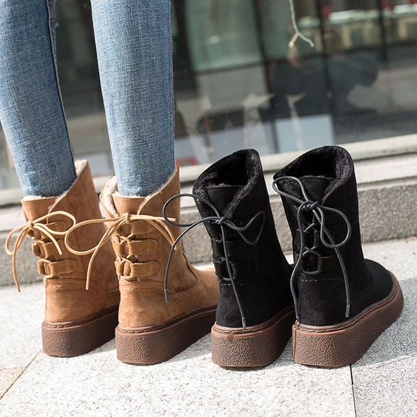 

round toe boots women new 2019 booties ladies women's rubber shoes rain flat heel lace up winter footwear australia, Black