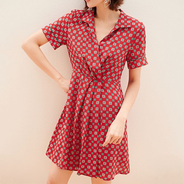 

summer vintage print women mini dress short sleeve high waist plaid dresses casual brief elegant female clothes, White;black