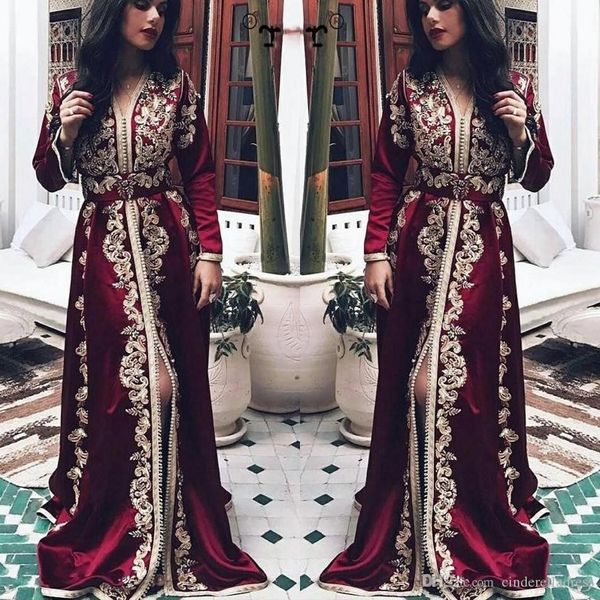 Burgundy 2.020 muçulmanos manga comprida Vestidos apliques A Linha Dubai Estilo Árabe formal da ocasião Prom Party Dresses Custom Made