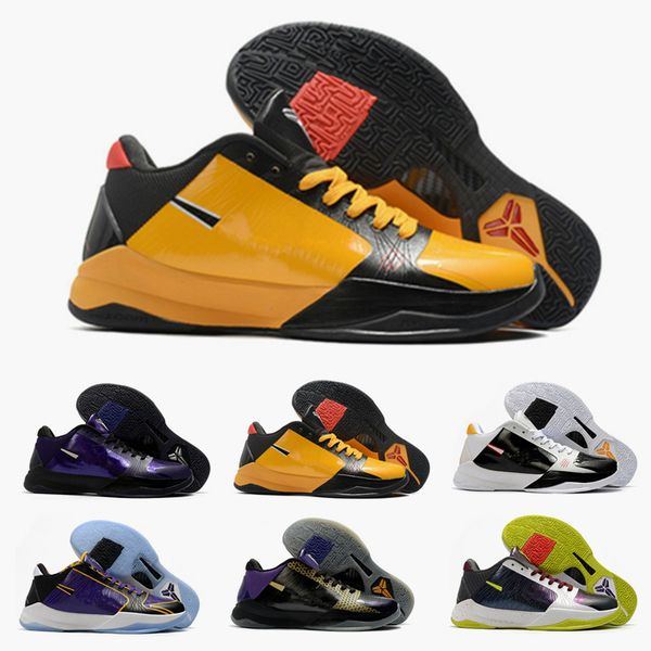 

2020 fashion mens zoom mamba 5 v protro lakers 5s basketball shoes purple yellow black mamba baskets sports trainers sneakers