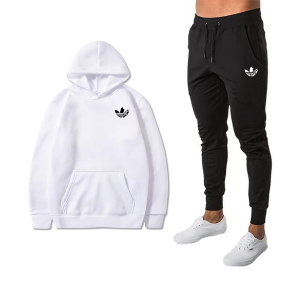 

2020 hooded set men fashion thick male casual tracksuit men 2 piece sweatshirt sweatpants set gym fitness training sportswear, Black;blue
