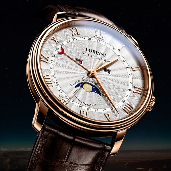 

men watches sapphire waterproof moon phase quartz watch men leather reloj hombre calendar horloges mannen, Slivery;brown