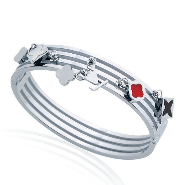 

2019 titanium steel jewelry wholesale color hangtag flower designer bracelet foreign trade l titanium steel lovers bangles brand bracelet, Black