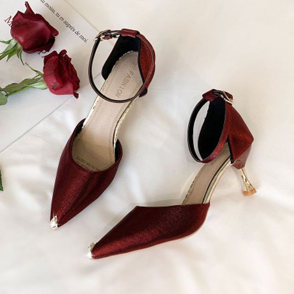 

spring and summer 2020 new red pointed toe single shoe sandal hollow high heel women's shoes, Black