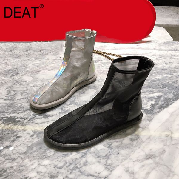 

deat] 2020 round toe zipper mesh hollow out breathable single shoes women cool boots new spring summer fashion tide 10h637, Black