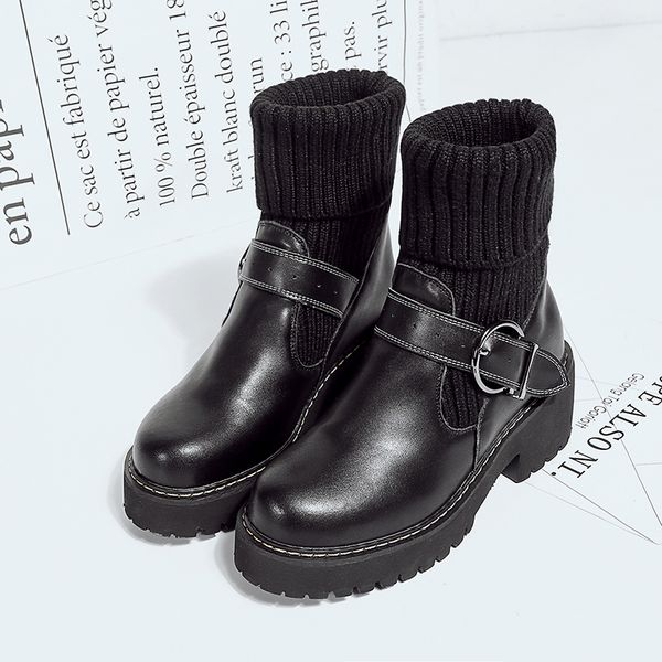 

women's knee high winter boot outdoor platform snow boots warm shoes, Black