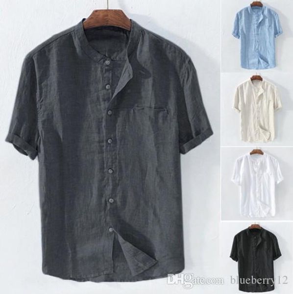

mens shirts short sleeved loose summer breathable cotton lnen collar shirt mens beach casual shirt 5 colors plus size asian size s-4xl, White;black