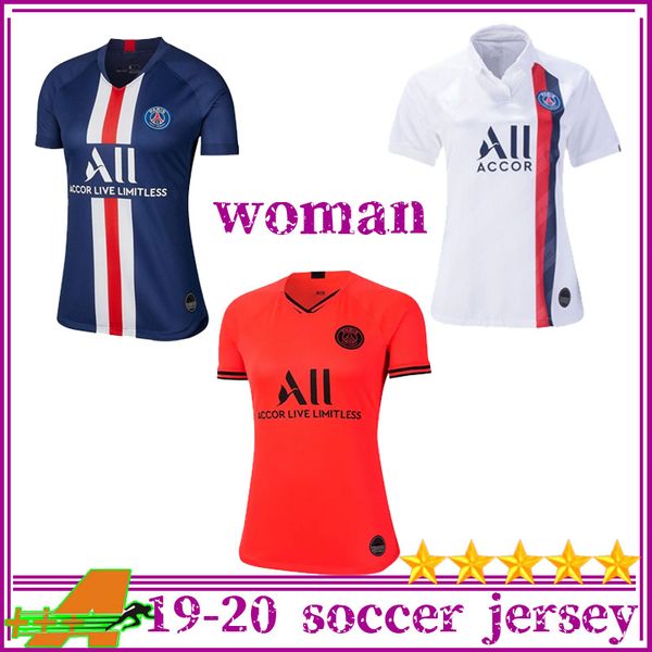 

thai quality psg 19 20 woman soccer jerseys 2019 2020 cavani icardi home away third orange mbappe football shirt maillot uniform, Black;yellow
