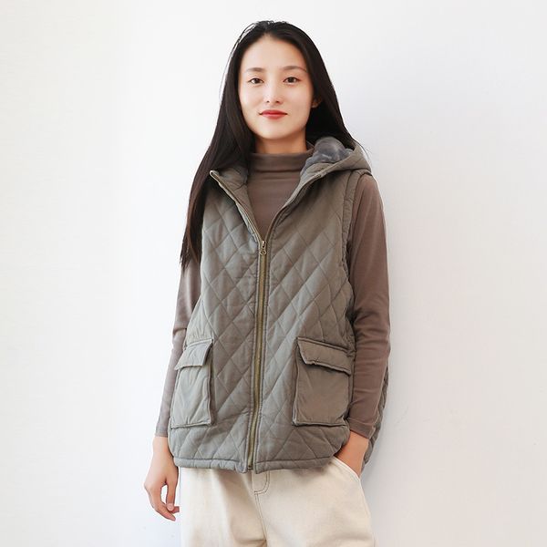 

johnature vintage warm vests coats for women 2019 autumn new sleeveless hooded pockets chinese style women cloths loose vests, Black;white