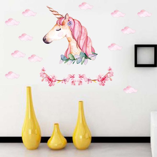 

unicorn with flower cloud wall decals room decoration cartoon animal sticker for girl children kids room bedroom mural wallpaper