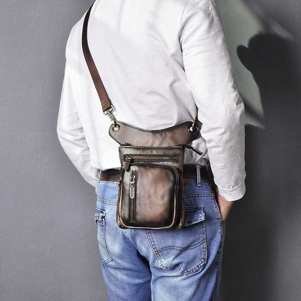 

original real leather design men crossbody satchel bag fashion fanny waist belt pack drop leg bag 8" tablet case 211-11-c