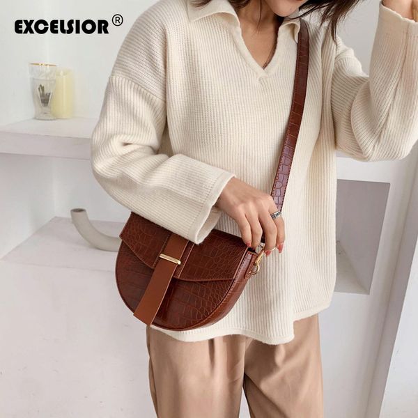 

excelsior 2020 new women's saddle pu crossbody bags for female zipper alligator leather shoulder bags sac a main