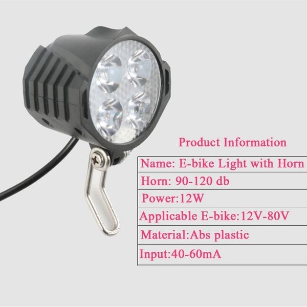 

e-bike led headlight 12v 24v 36v 48v 60v 72v bicycle light with horn waterproof front headlight bike lights