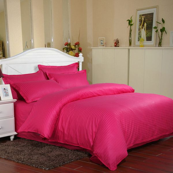 Grosshandel Heimtextilien Funf Sterne Rose Red Hotel Bettwasche Set Hohe Qualitat 100 Satin Baumwolle Plaid Streifen Bettwasche Twin Full Queen King