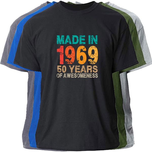 

напечатанная в 1969 50 лет удивительности футболка прикольная мужская футболка женщины мужской одежды мужские тройник рубашка с круглым выре, White;black