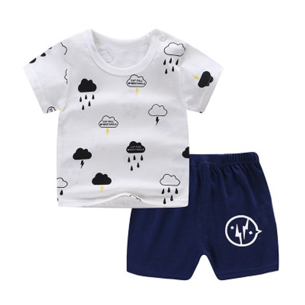 

infant toddler baby clothes baby boy girl shortsleeve t shirt children cotton print short pants 2pcs outfit set, White