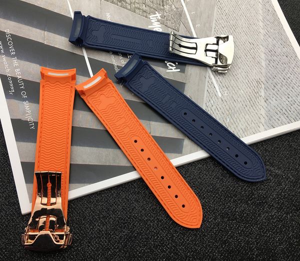 

gospel2005 brand curved end 20mm 22mm rubber silicone watch bands for oega strap seamater ocean 232 007 buckle brand watchband tools, Black;brown